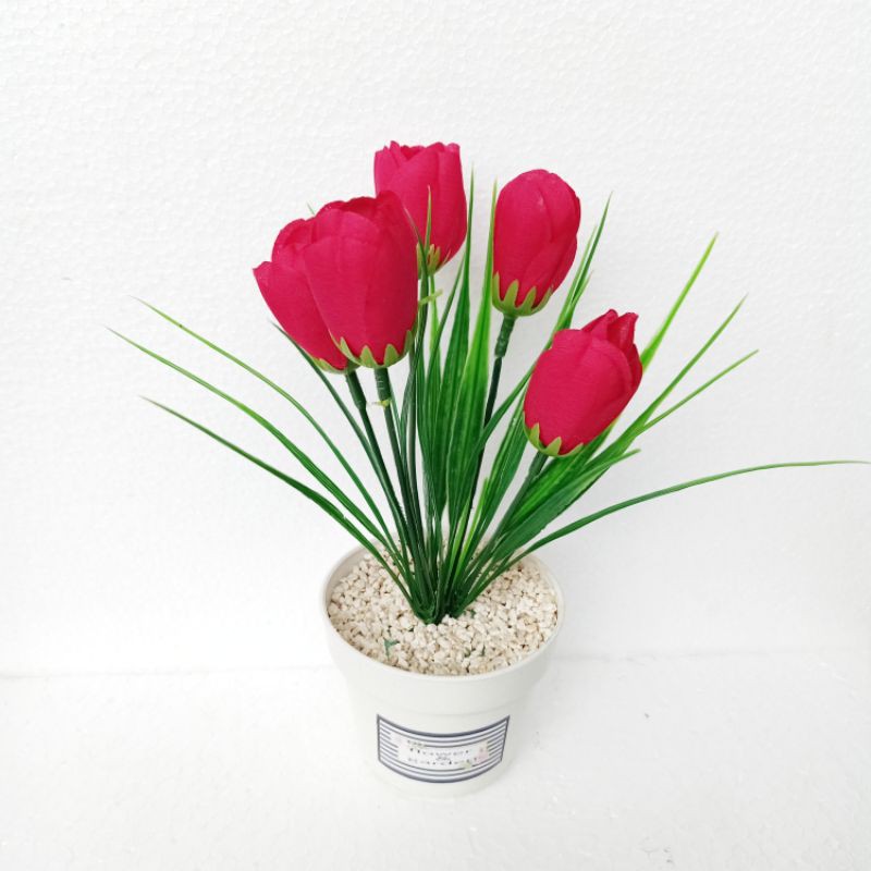 Bunga plastik artificial bunga palsu tulip pot bunga rumput