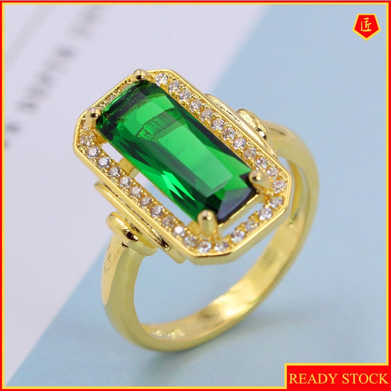 [Ready Stock]18K Gold Emerald Ring Elegant Graceful