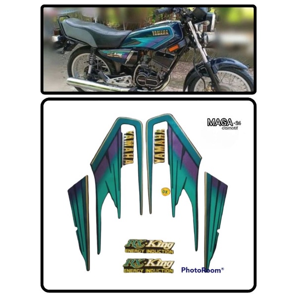 Striping body Yamaha RX-KING 1995 hijau plus emblem tangki dan emblem box aki