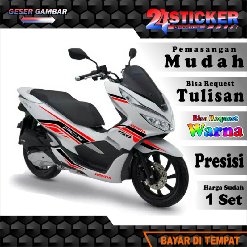 Stiker PCX M2 putih hitam gold cutting sticker striping lis decal