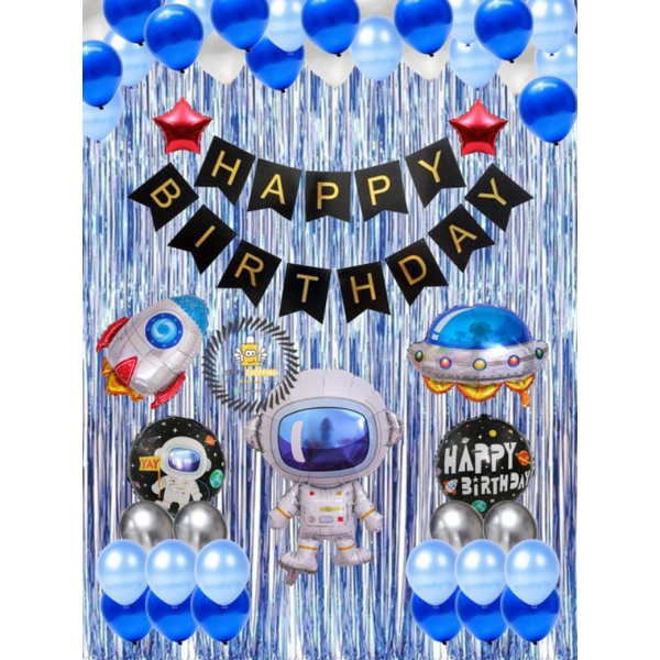 Set paket balon dekorasi ulang tahun anak tema astronot galaxy simple