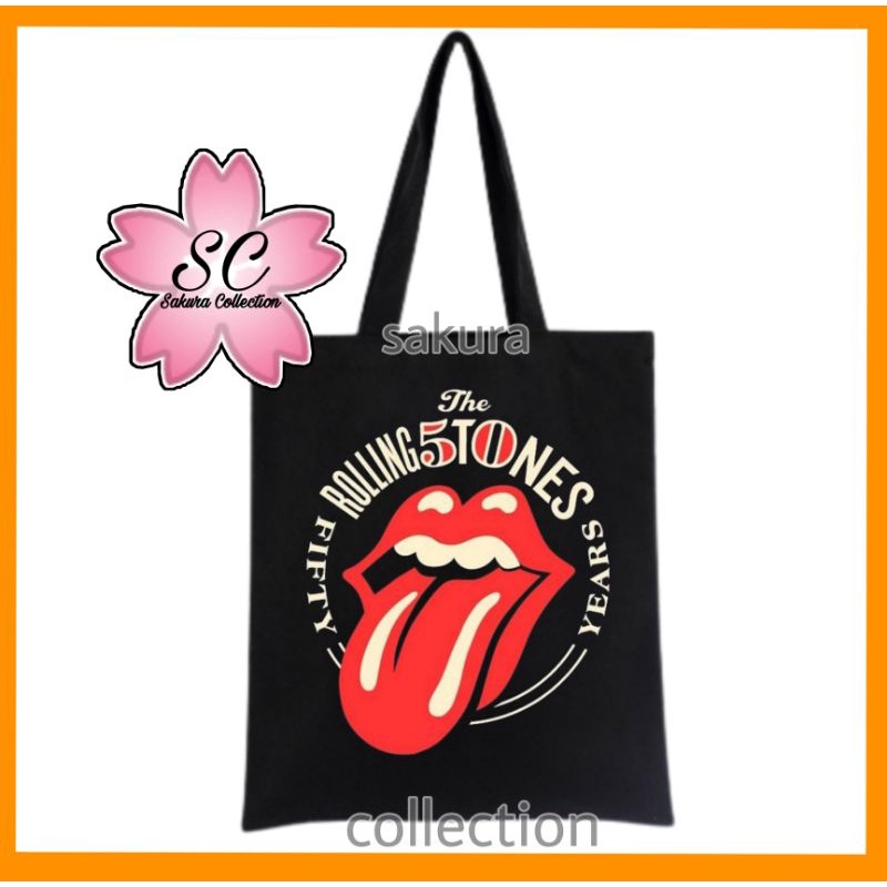 Tote Bag tas BAND THE ROLLING STONES musik Heavy rock BAND metal tote bag resleting pria wanita tas sekolah / tas ngaji / tas kerja / tas belanja unisex canvas kekinian hitam/black tas jinjing/laptop fashion