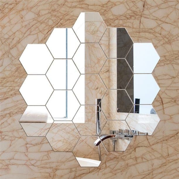 Stiker Dinding Kaca Cermin HEXAGON 7 Pcs Mirror Wall Sticker Dinding Wallpaper Hexagon Kaca Acrylic