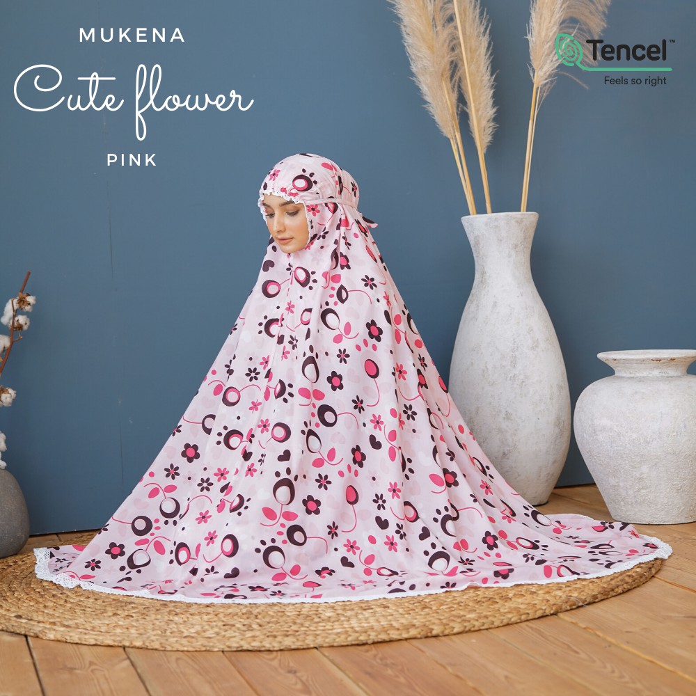 Mukena Cute Flower Pink (Free Tas Pouch &amp; Box)