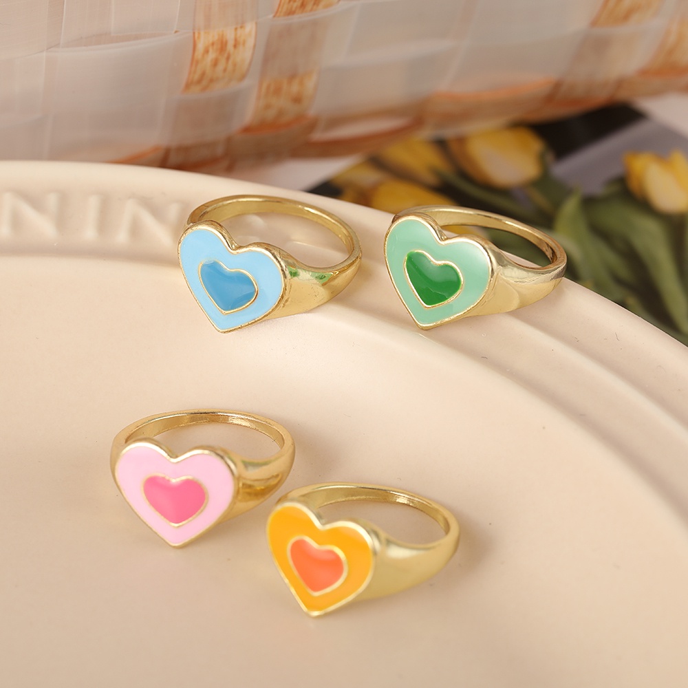 4 Pcs/set Fashion Colorful Heart-shaped Ring Set Korean Creative Rings Women Jewelry Accessories Gift