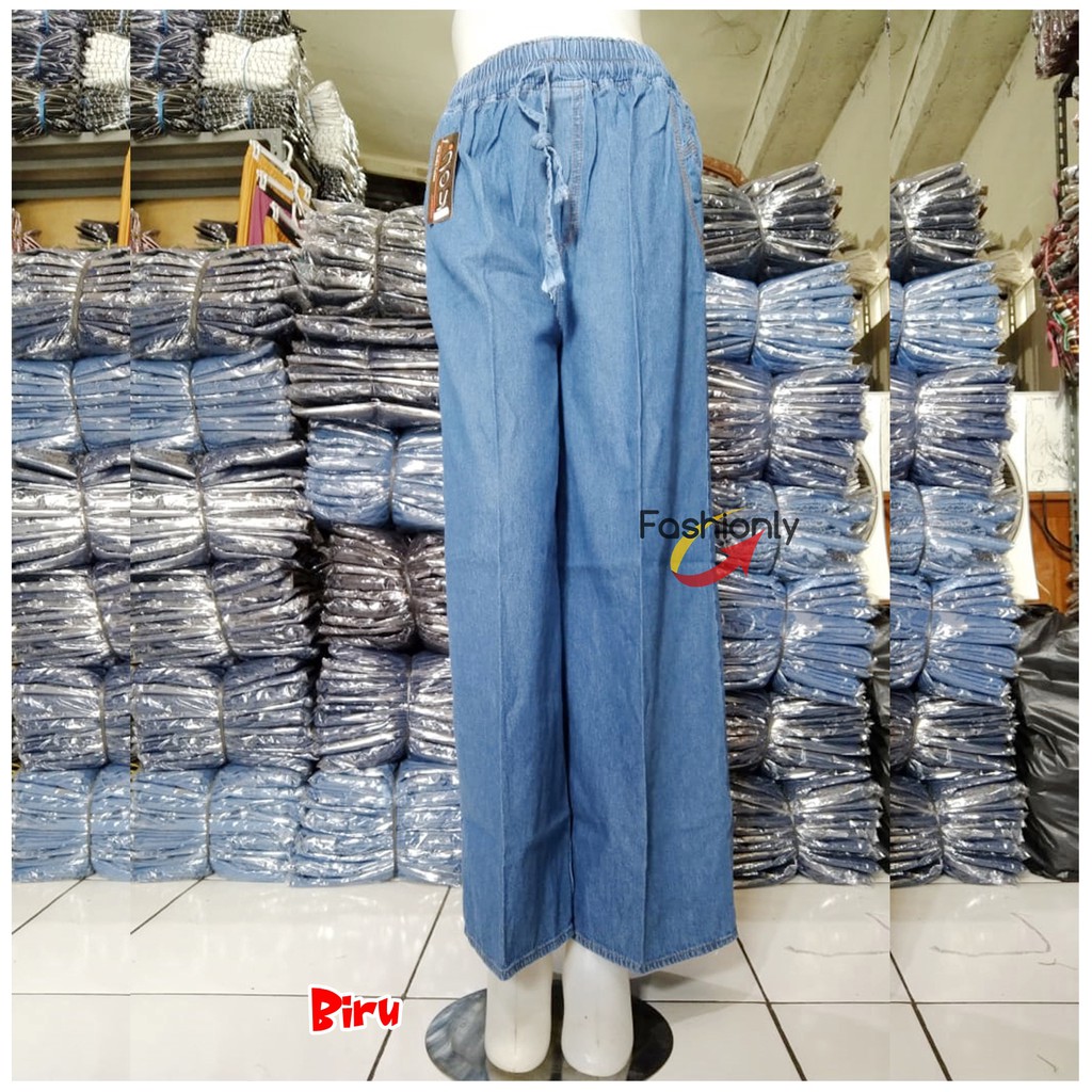 Kulot Panjang Jeans Denim Wanita Premium Ukuran Standart-Biru