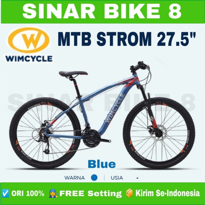 Sepeda Gunung Ukuran 27.5 Inch MTB WIMCYCLE STROM Alloy 3x8 Speed Rem Cakram