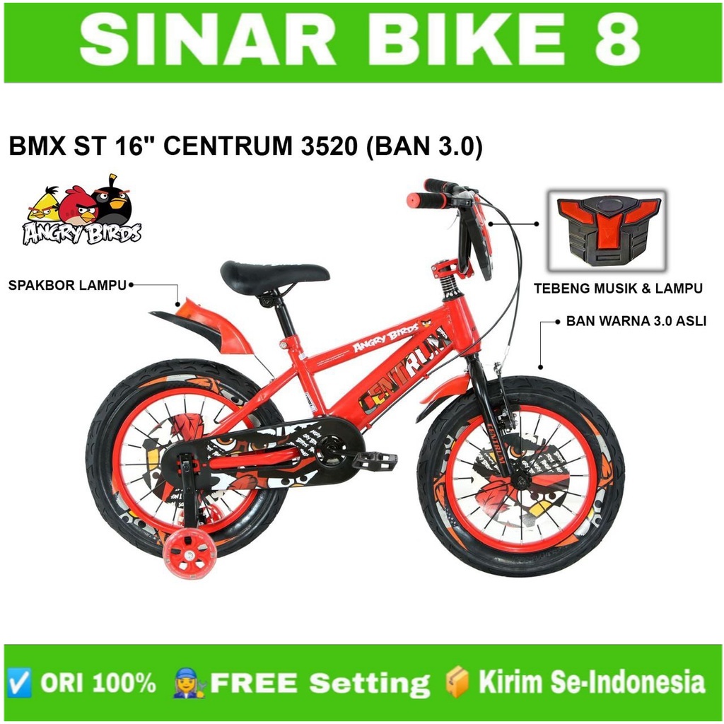 Sepeda Anak Laki BMX Centrum 3520 ANGRY BIRD Ukuran 12&quot;, 16&quot; dan 18 Inch