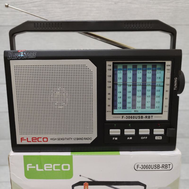 Radio Portable Bluetooth Fleco F-3060 12 Band FM AM SW1-10 Dengan USB SD Card AC/DC