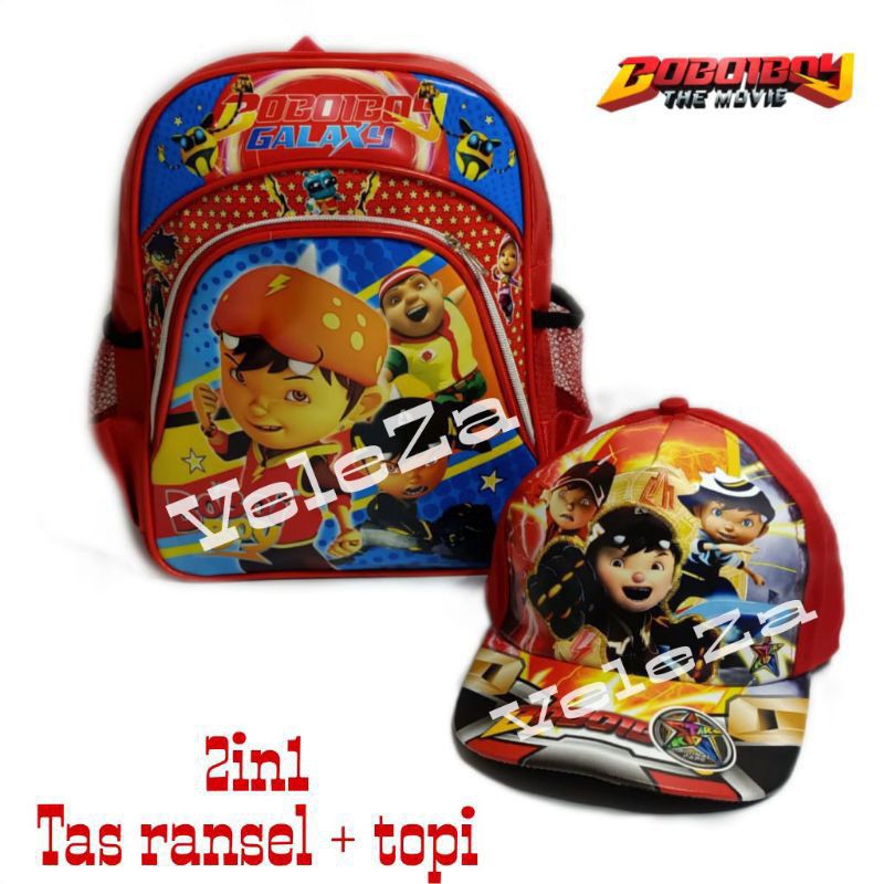 Tas ransel anak laki-laki karakter Boboiboy 2in1 - tas + topi