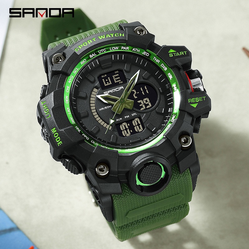 SANDA 3132 Jam Tangan Pria Digital Analog Tali Rubber Chronograph Anti Air WATCHKITE WKOS