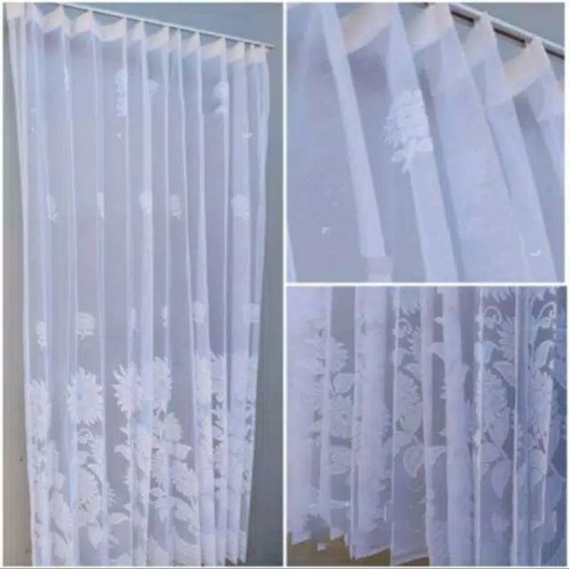 Gorden Vitrase Polos Minimalis Motif Bunga Matahari Tulip Model Plisket Ukuran 2 Metar