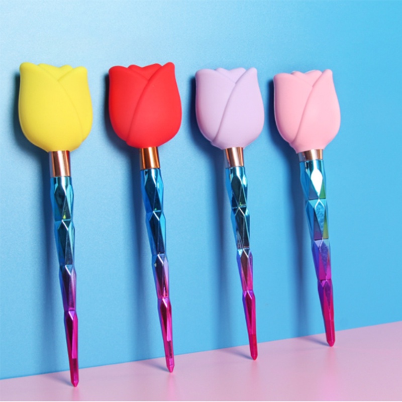 3 Pak Holder Pelindung Kepala Brush Makeup Bentuk Bunga Mawar 3 Ukuran Bahan Silikon Reusable Untuk Travel