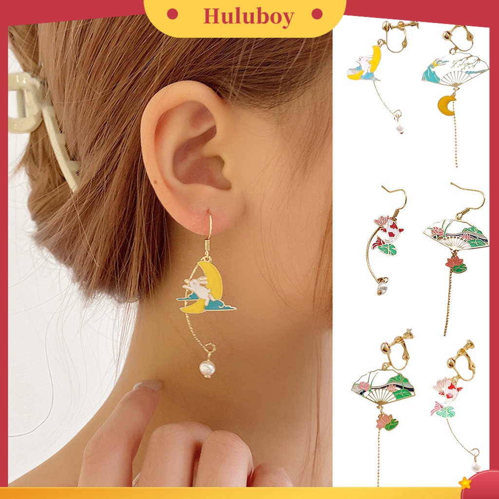 Hu Hu Hu Hu Hu Alat Bantu Pasang Kacamata♡ 1 Pasang Anting Rumbai Panjang Desain Hewan Bunga Aksen Mutiara Tiruan Bahan Tembaga Untuk Wanita