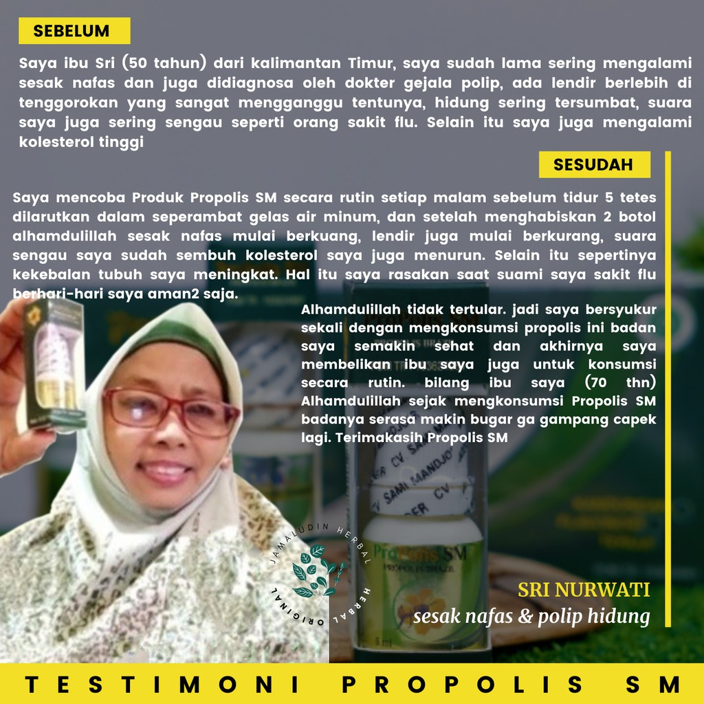 Obat Herbal Tetes Hidung Tersumbat, Polip Hidung, Anosmia - Obat Herbal Polip Hidung Tersumbat, Pilek Menahun, Gondok Kelenjar, Obat Anosmia, Obat TBC, Obat Batuk Berdahak,Obat Hidung Mampet Herbal Propolis SM ASLI-1
