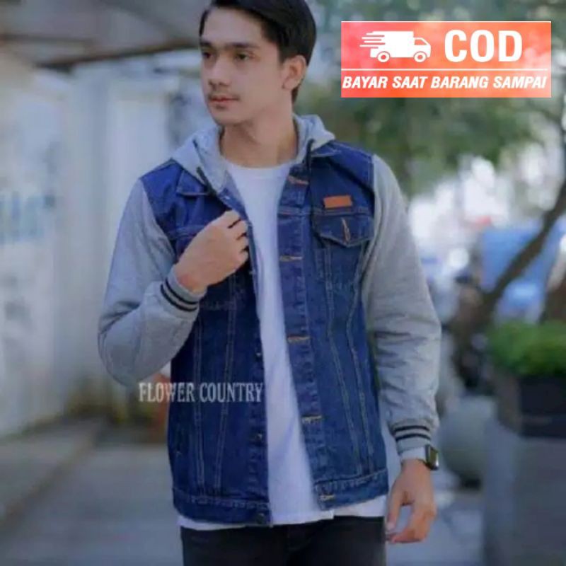 Jaket jeans hodie / jaket jeans combinasi flaace / jaket pria hodie jeans / jaket original /bisa cod