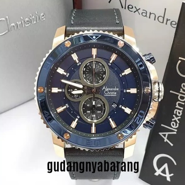 JAM TANGAN PRIA - LAKI - COWOK ALEXANDRE CHRISTIE AC 6509 ROSE GOLD BLUE BIRU ORIGINAL