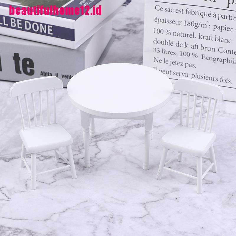 【beautifulhome12.id】3Pcs/Set 1/12 Doll House Mini Furniture Dining Table Chair Set Toy Model Decor