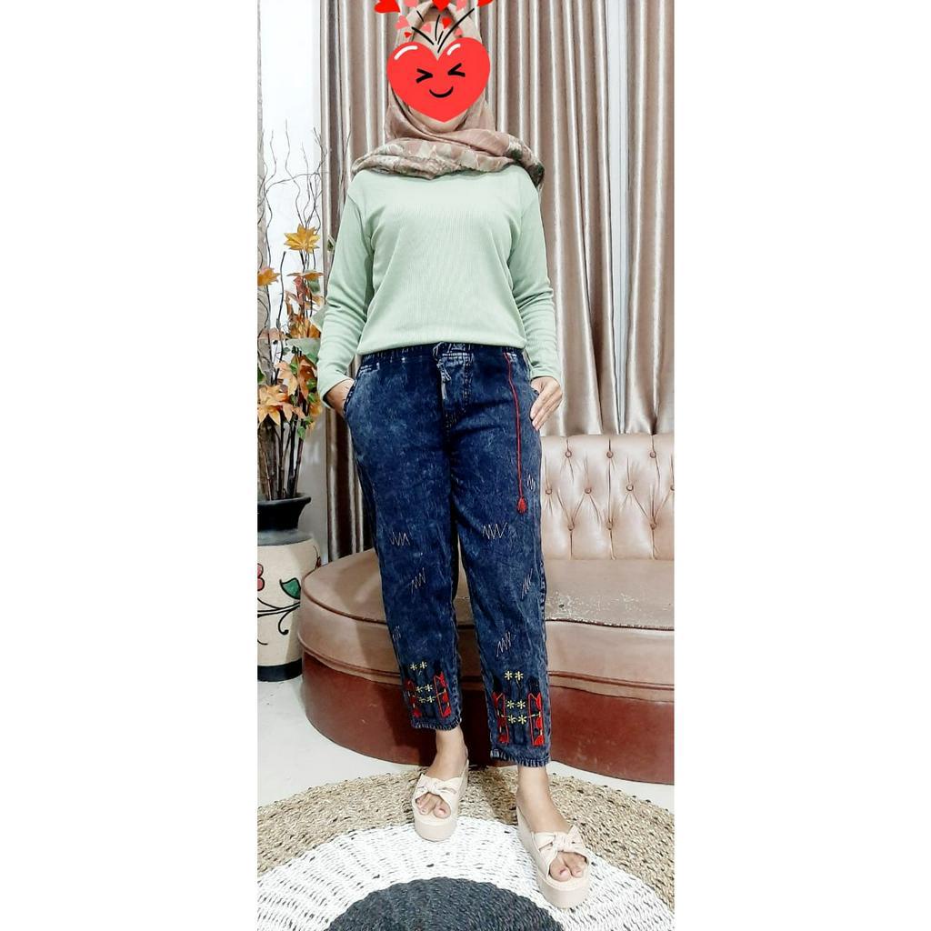 CELANA JEANS WANITA KEKINIAN BORDIR KOALA SELLA BAGGY PANTS KOREA