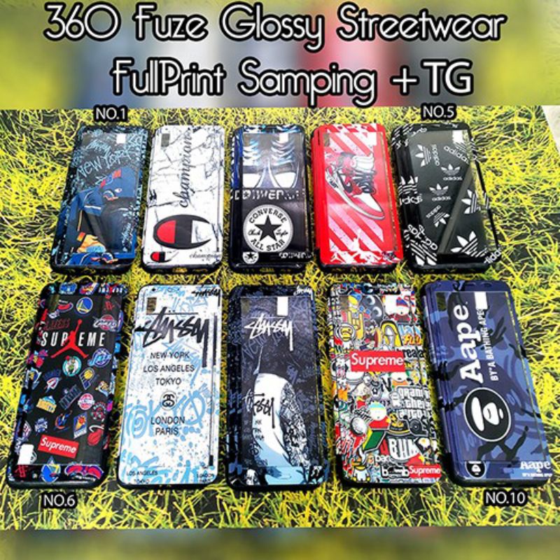 360 Fuze Glossy STREETWEAR Fullprint Samping+ Tempered For HP Oppo F11 Pro Xiaomi K20 Redmi 7 Samsung A10 A20 A30 A50 A60 M30 M40 Vivo V15 V15Pro