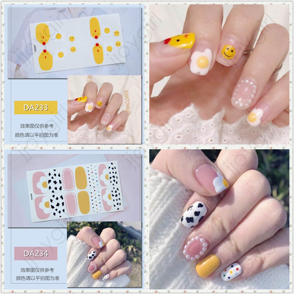 DA &amp; YW  Nail Sticker Kuku 3D Kartun Motif Stiker Kuku Glitter Hiasan Kuku 14PCS Cartoon