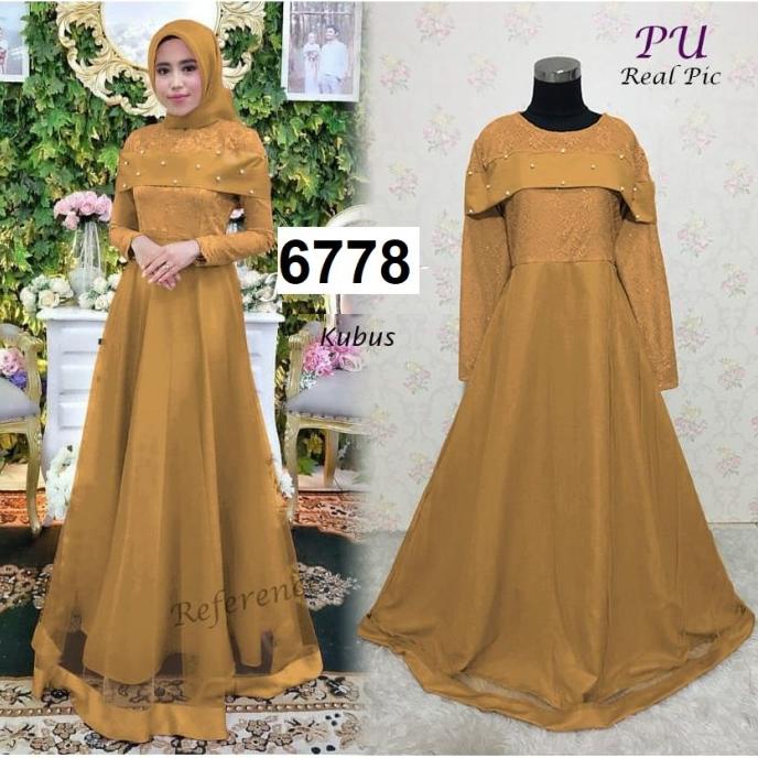 Gamis pesta wanita L XL dress warna kunyit kubus mustard sabrina pearl