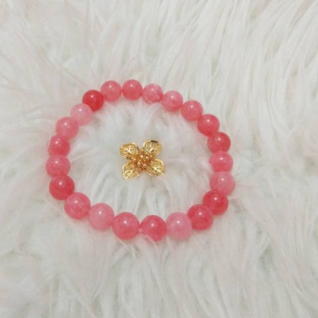 Gelang Manik Batu Alam Pink 8 mm