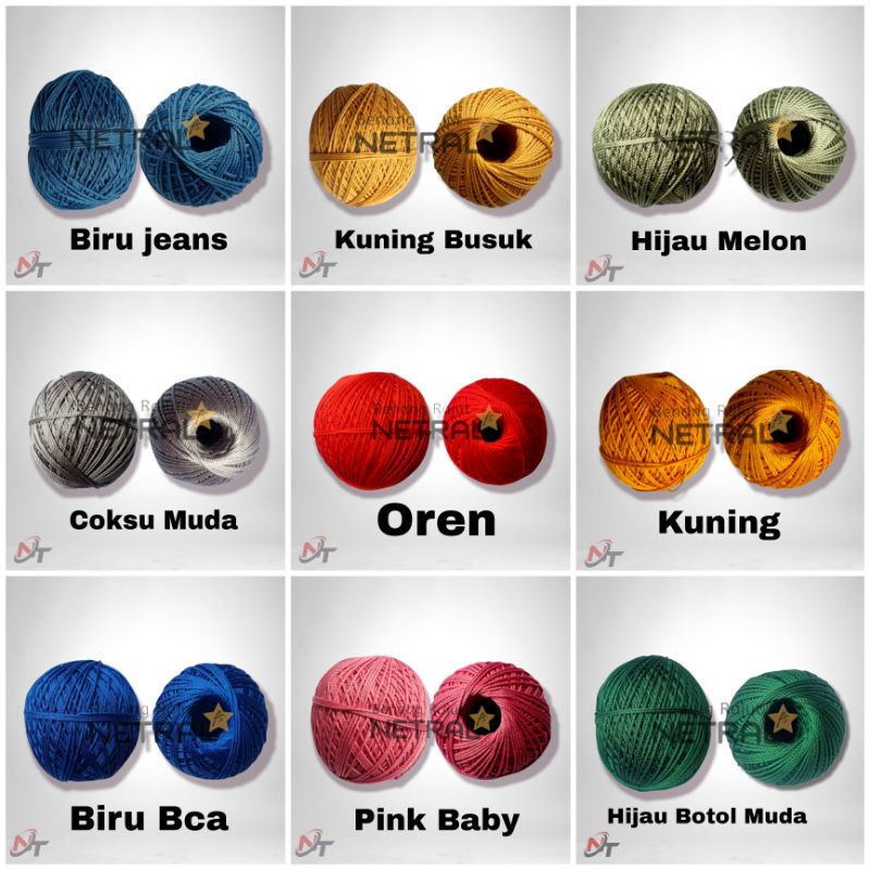 BENANG RAJUT POLY KILAP / POLY DOP / POLIESTER / MERK NETRAL BISA CAMPUR WARNA HARGA 1 PAK( ISI 10PCS )