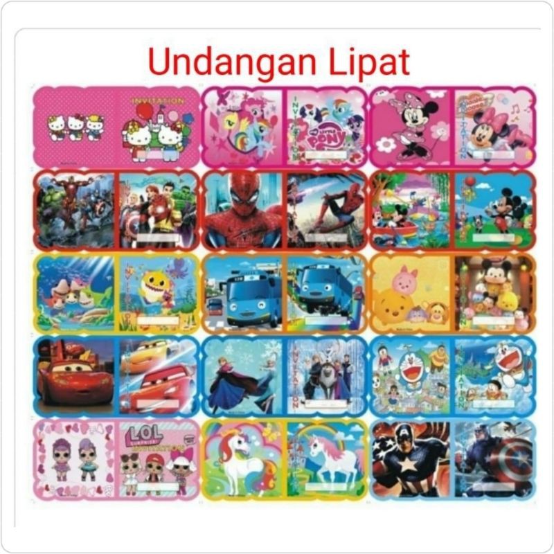 UNDANGAN ULANG TAHUN KARAKTER ISI 30 PCS FREE PLASTIK