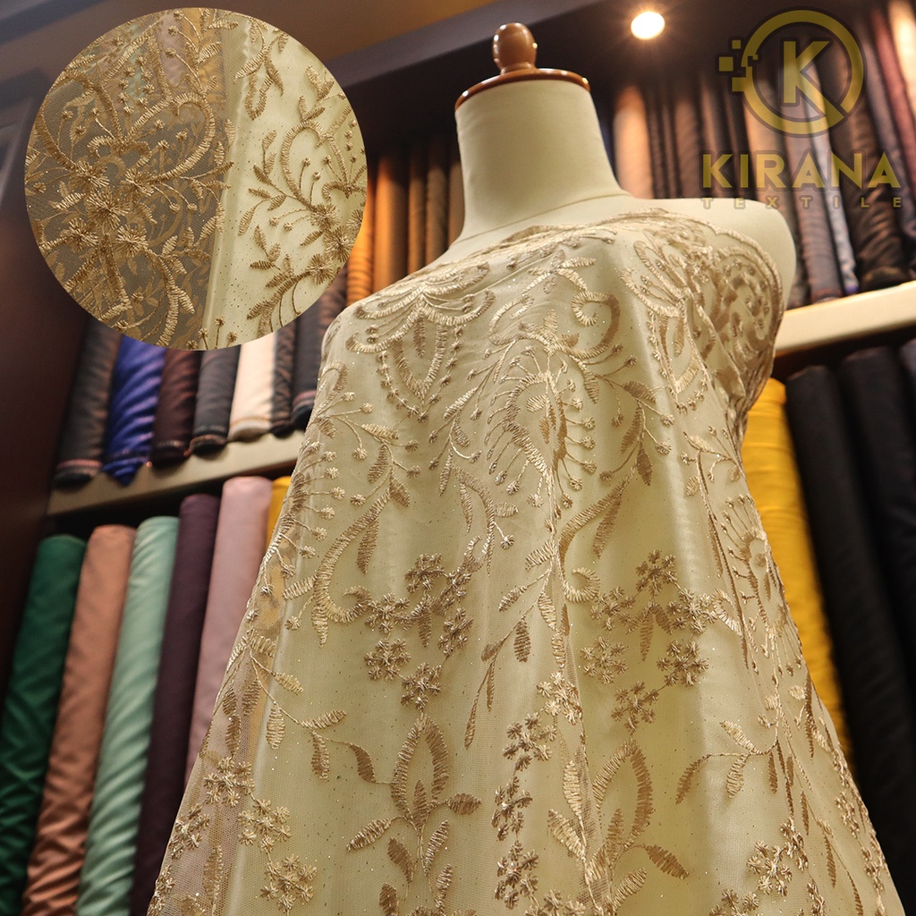 Kain tile tule tille gliter / kain tile bordir gliter / kain tile brokat kebaya gaun pesta dress gam