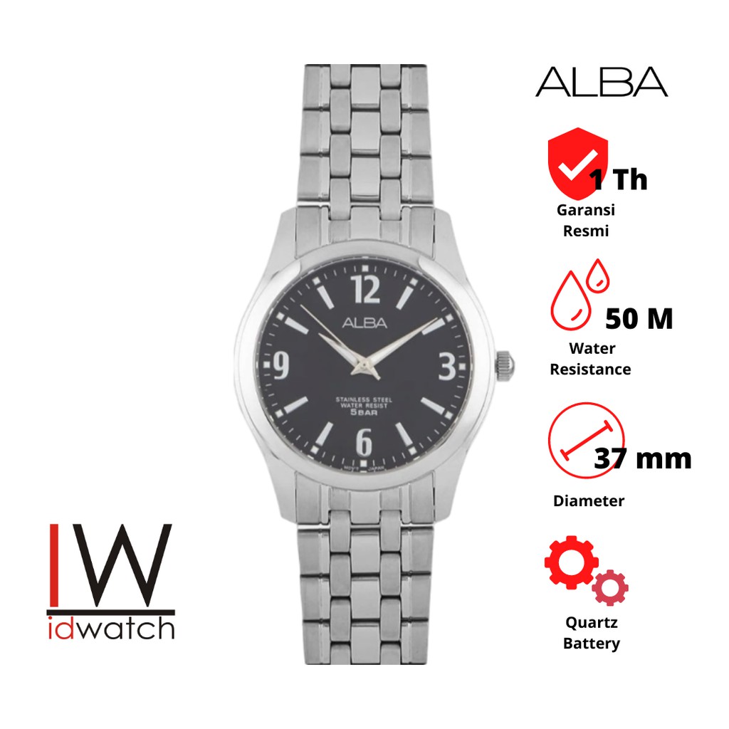 Alba ARSY23X1 Jam Tangan Pria Original ARSY23 Cowok Strap Rantai Stainless Steel Klasik