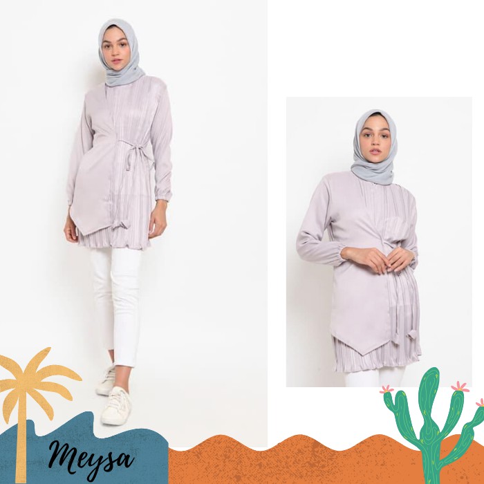 Blus Atasan Wanita Long Kirana MK80 Blouse blus Kekinian Busui Muslim Polos Plisket Lebaran Terbaru