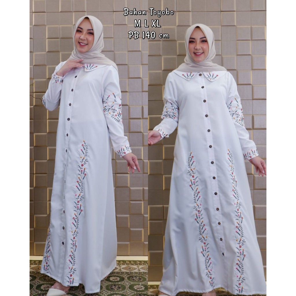 Gamis Toyobo Bordir ~ Gamis toyobo terbaru 2021 ~ Baju Gamis Wanita Dewasa Bahan Toyobo PREMIUM ~ CO
