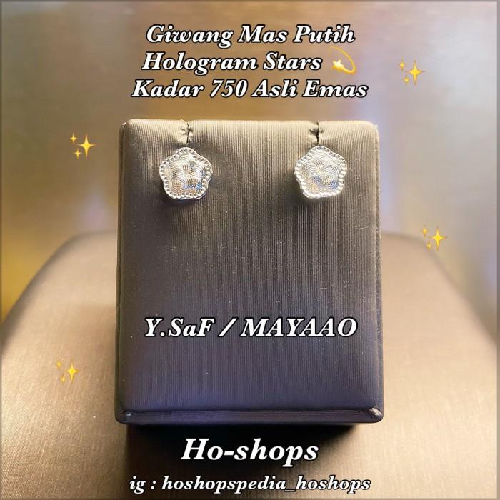 Big Promo Terbaru Gwigeol | Giwang / Anting Hologram Mas Putih Kadar 750 Asli Emas