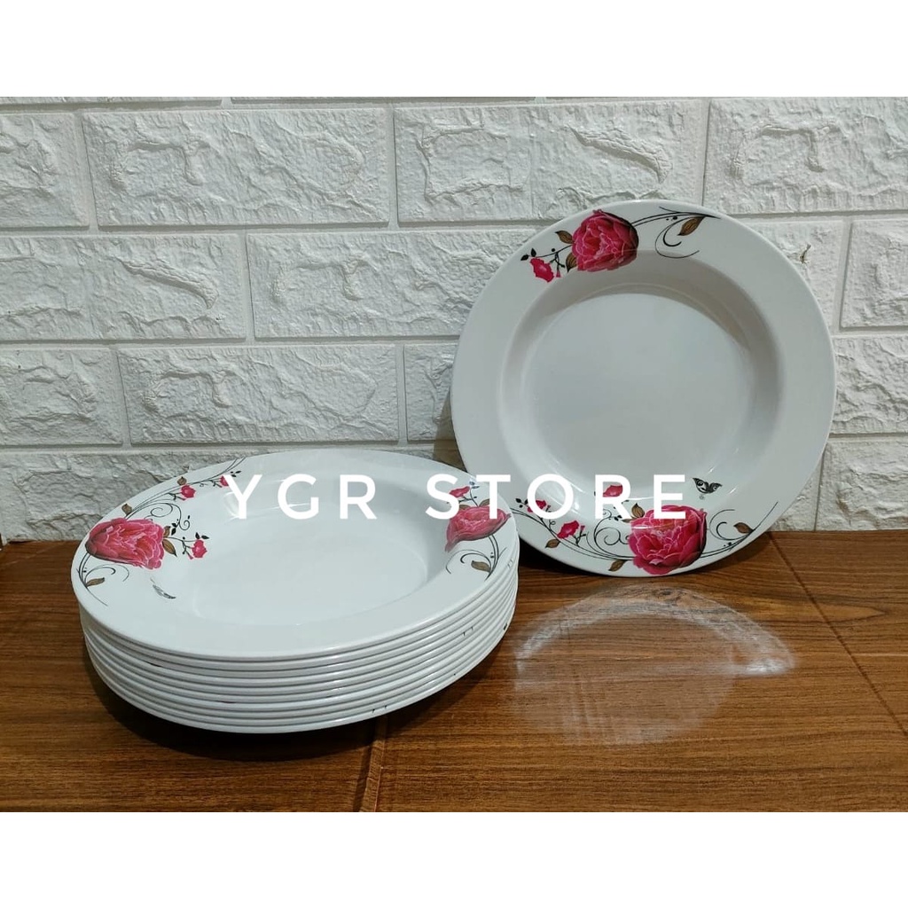 TERBARU 1 LUSIN 12PCS PIRING MAKAN MELAMIN/ PIRING MELAMIN MOTIF BUNGA/ UKURAN 10INC/ BPA FREE/ TERM