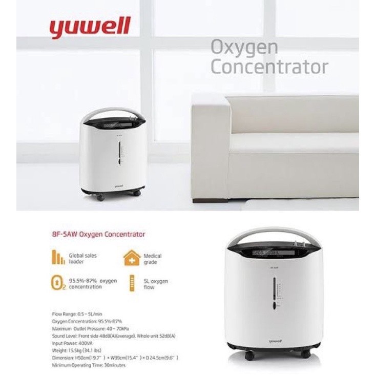 YUWELL 8F 5AW Oxygen Concentrator mesin generator oksigen tabung