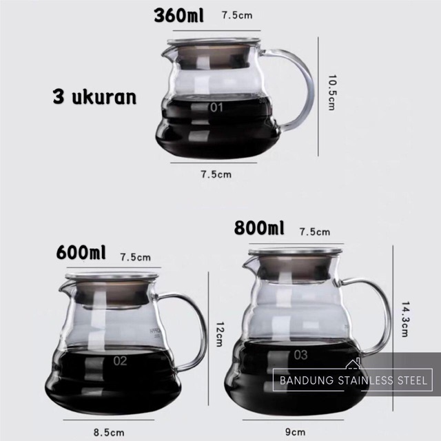 Coffee pot glass teko kopi kaca cloud coffee server 800ml drip pour