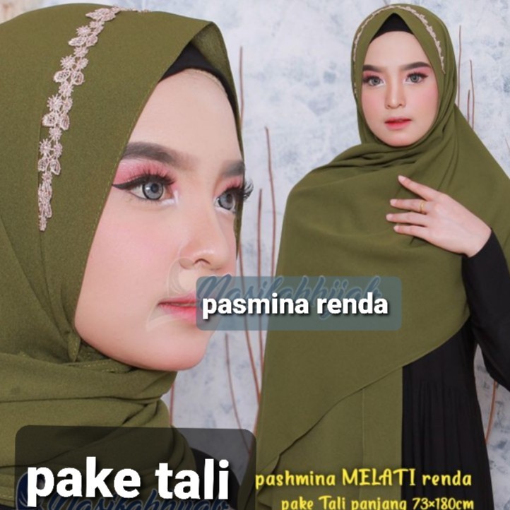 Jilbab pasmina tali renda bunga non payet mutiara terbaru