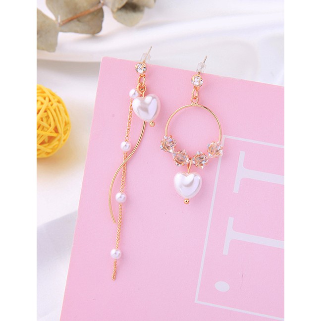 LRC Anting Tusuk Fashion Love Geometric Love Asymmetric Pearl Earrings D13938