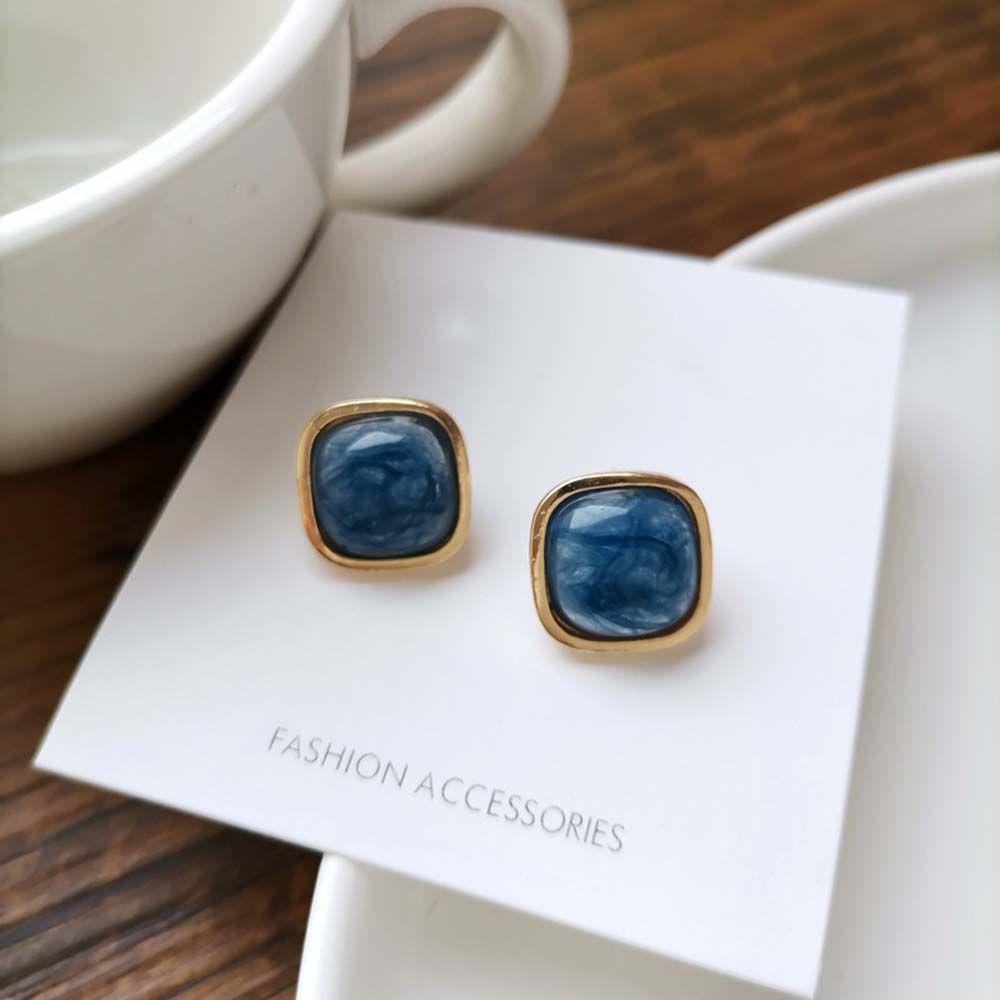 Mxbeauty Anting Wanita Fashion Gadis Manis Hadiah Perhiasan Telinga Biru Bahan Alloy Bentuk Persegi