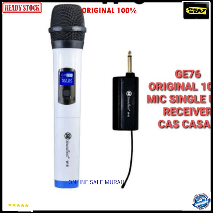 G76 original 100% soundbest Mic microphone mik Wireless wireles UHF Single receiver cas casan mini profesional pro karaoke mikrophone audio sound system vokal vocal panggung dj studio asli  UHF  BONUS BUSA MIC BONUS KARET ANTI JATUH  Receiver minisistem C