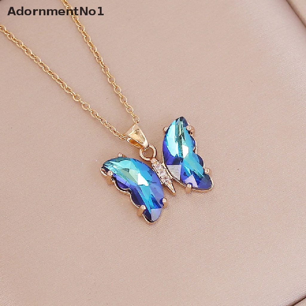 (AdornmentNo1) Kalung Rantai Dengan Liontin Kupu-Kupu Warna Gradasi Bahan Stainless Steel Untuk Wanita