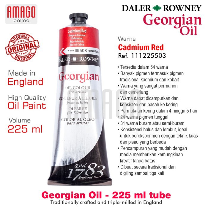 DALER-ROWNEY - GEORGIAN OIL PAINT 225 ml - CADMIUM RED - 111225503