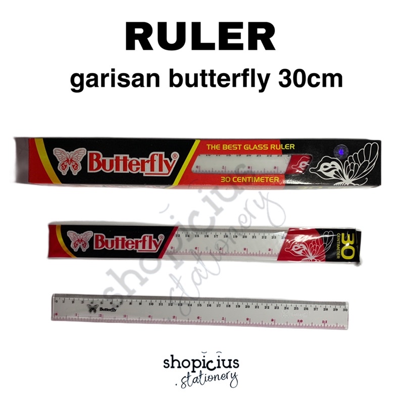 

Ruler Penggaris Garisan Butterfly 30cm 15cm Bening