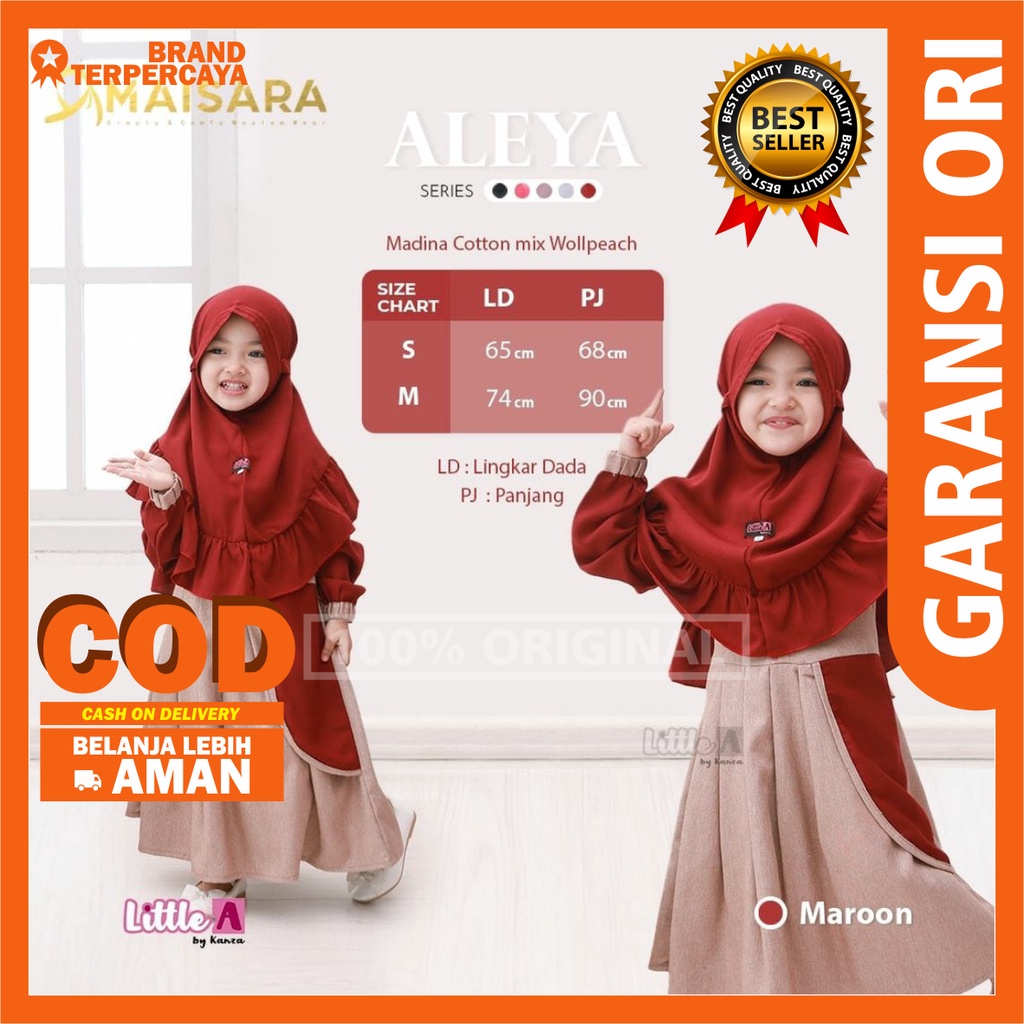 Set gamis anak lucu polos bahan katun madina