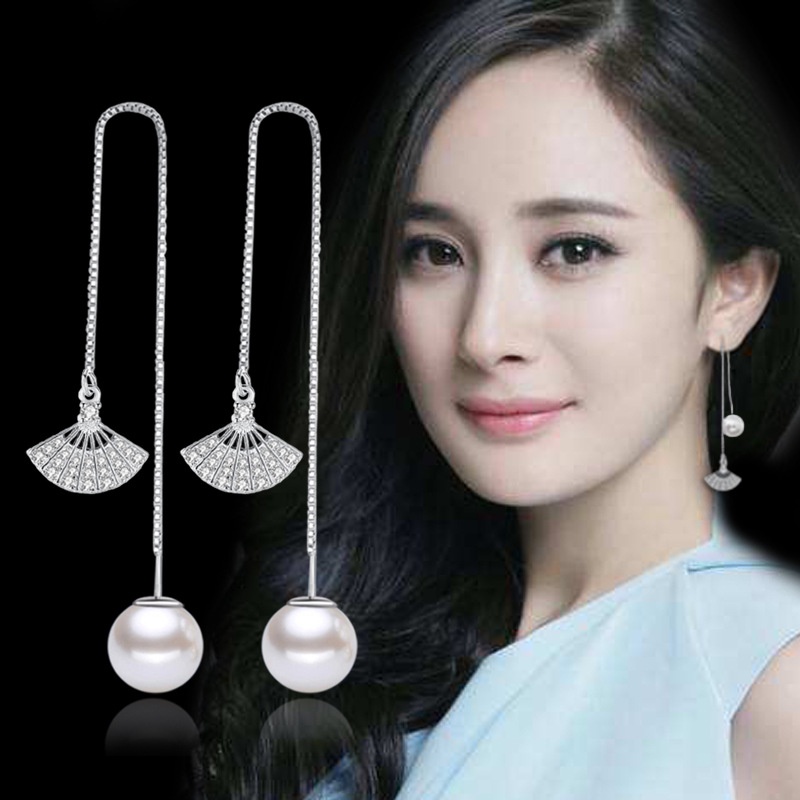 Anting Perak 925 Wanita Bergigi Garis Telinga Mutiara Fashion Perhiasan