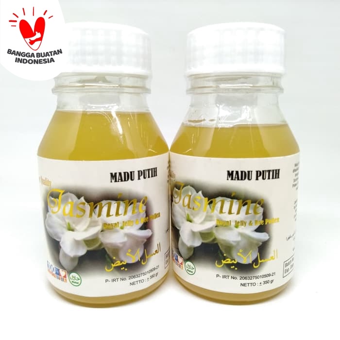 

madu- madu putih hutan sumbawa + bee pollen + royal jelly jasmine 350 gram -madu.