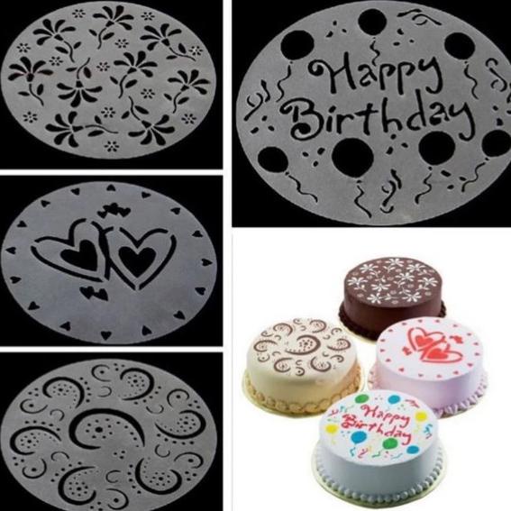 

STENCIL STENSIL CAKE KUE ISI 4 / SET DEKORASI DECOR BUBUK COKLAT SPRAY