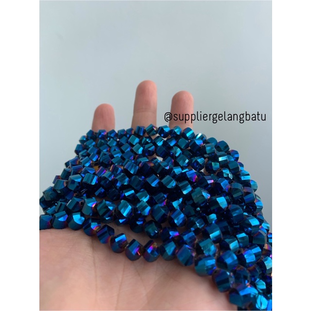 ceko faceted hexagon 8mm blue metallic biru metalik almas premium bead