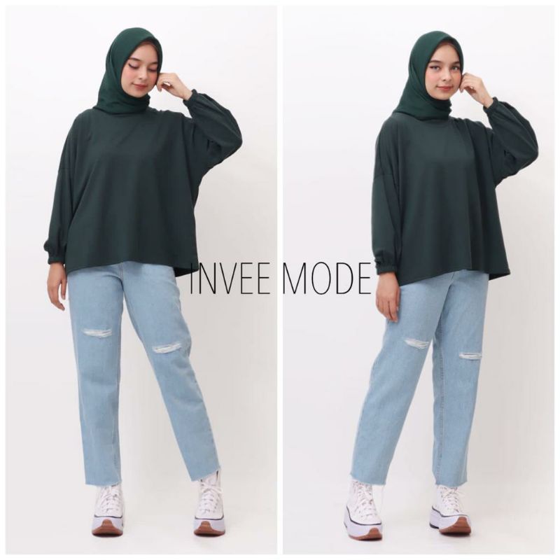 ATASAN BLOUSE WANITA BATWING JUMBO BIGSIZE OVERSIZE BABYTERRY SPANDEX - 1781-Hijau Botol
